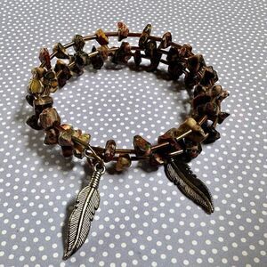 Leopard skin Jasper wrap around leaf charm bracelet